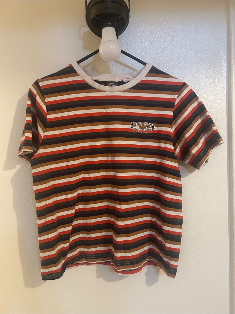 Santa Cruz Skateboards Striped Tee in Brown, Orange & White